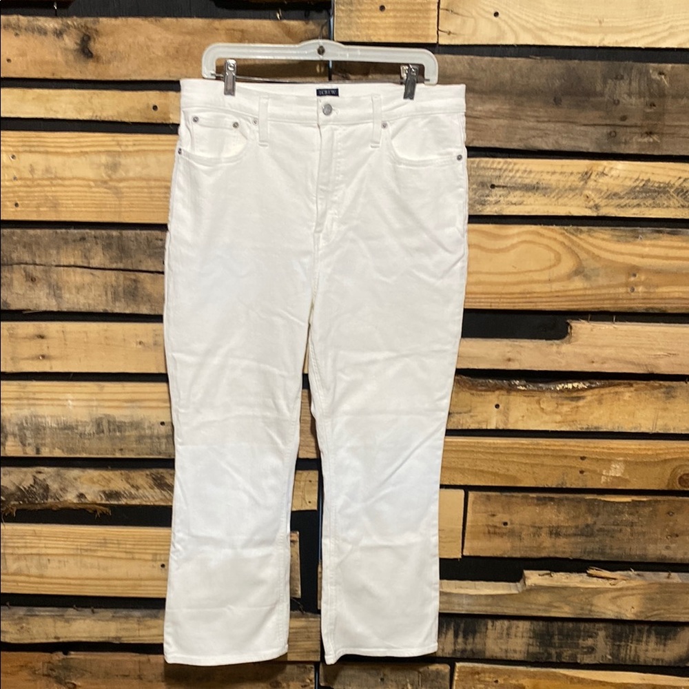 J. Crew Flare crop high-rise flare crop white jean in signature stretch Size 32